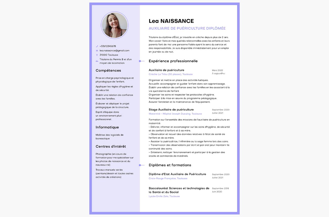 cv auxiliaire puericulture